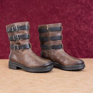 Lucky Brand Wmn Cheviss Brown Leather Zip Moto Ankle Boots 8.5US EUR 39.5